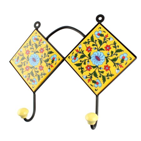 Turquoise Wheel Flower Ceramic Tiles Hook Online 